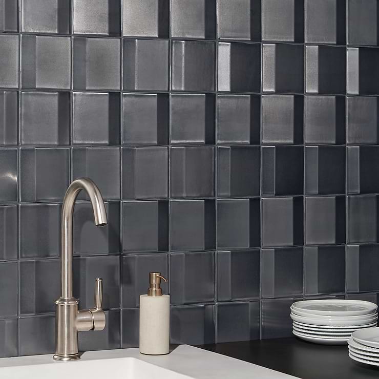 Zeal Edge 3D Gunmetal Gray 5x5 Glazed Porcelain Tile