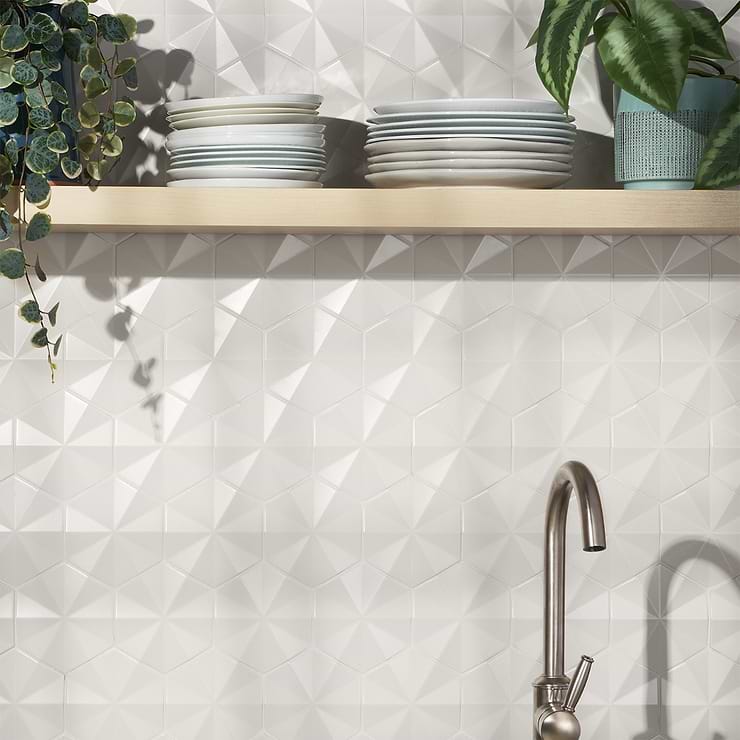 Zeal Ogassian 3D 6" Hexagon White Matte Porcelain Tile