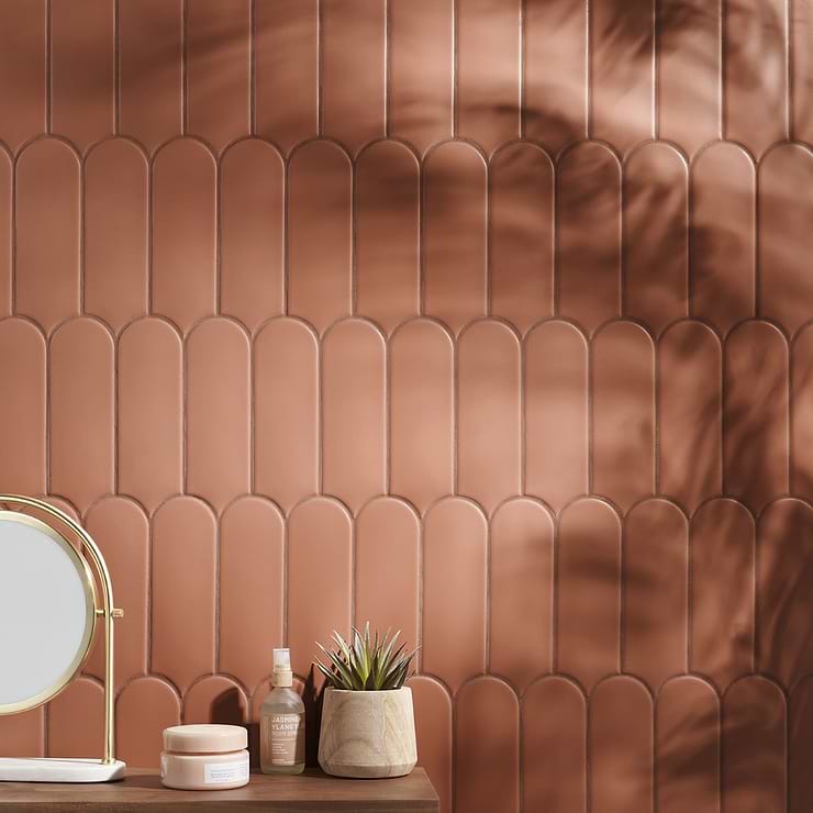 Parry Clay Terracotta Orange 3x8 Fishscale Matte Ceramic Wall Tile