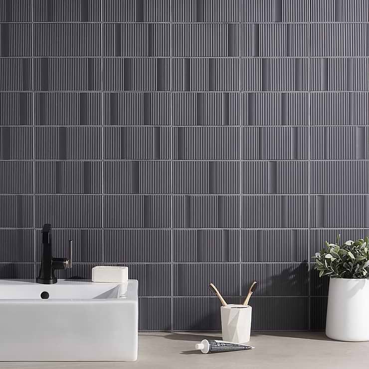 Division Antracite Black 8x16 Fluted 3D Matte Ceramic Wall Tile
