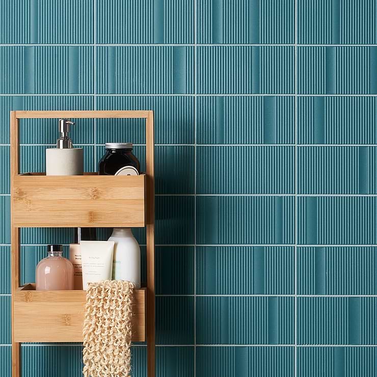 Division Aqua Teal Green 8x16 Fluted 3D Matte Ceramic Wall Tile
