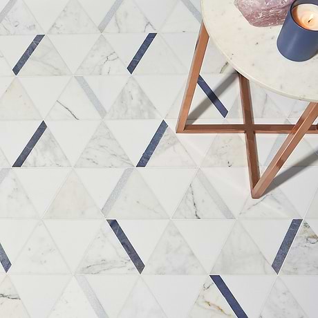 Tres Calacatta Azul 6x7 Polished Marble Mosaic Tile