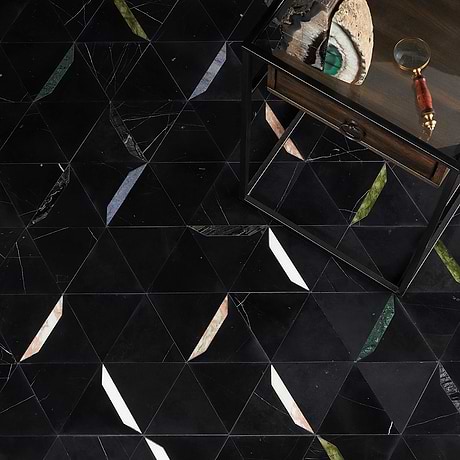Tres Nero Gem 5x6 Polished Marble Mosaic Tile