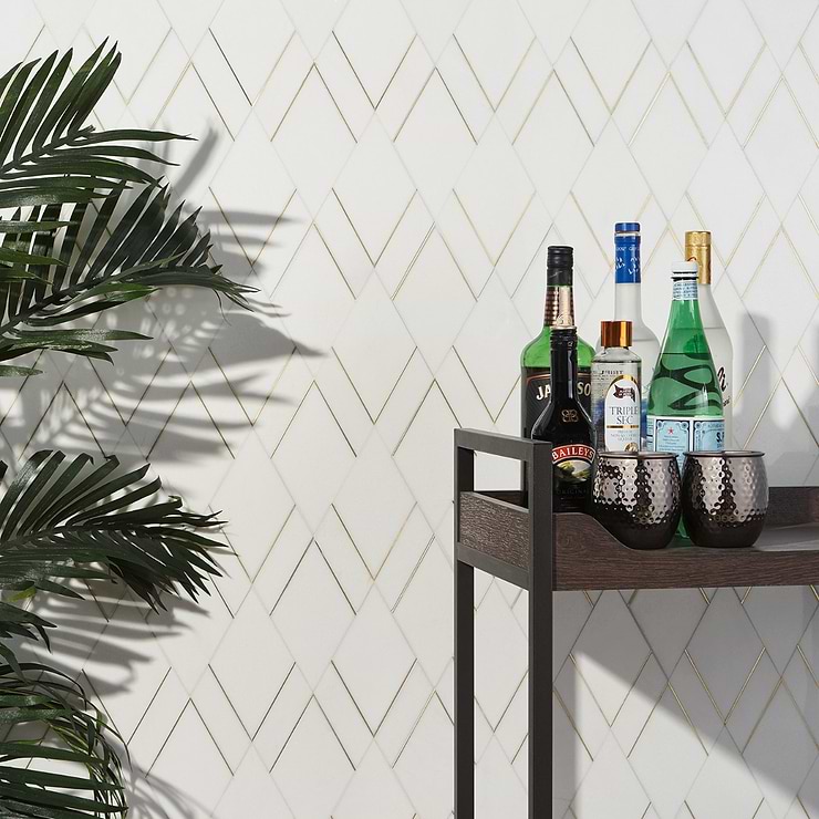 Enver Thassos Polished Marble and Brass Mosaic Tile