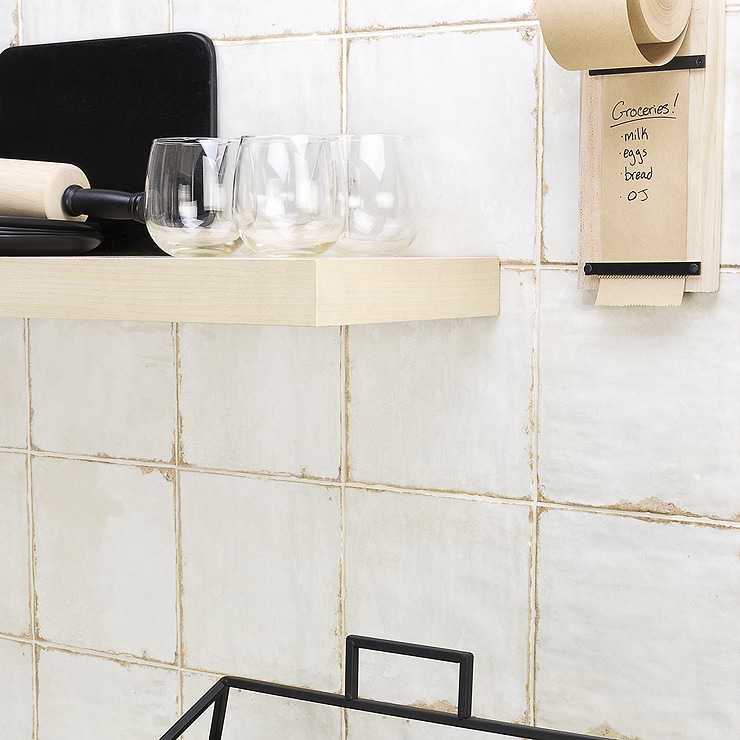 Angela Harris Dunmore Blanco 8x8 Polished White Ceramic Wall Tile