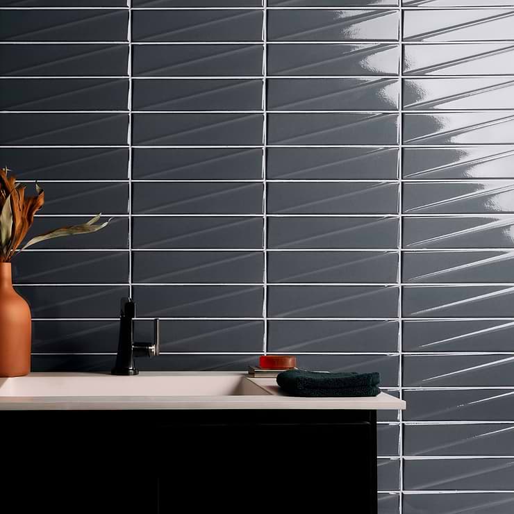 Axelle Storm Gray 3x12 3D Glossy Ceramic Subway Tile