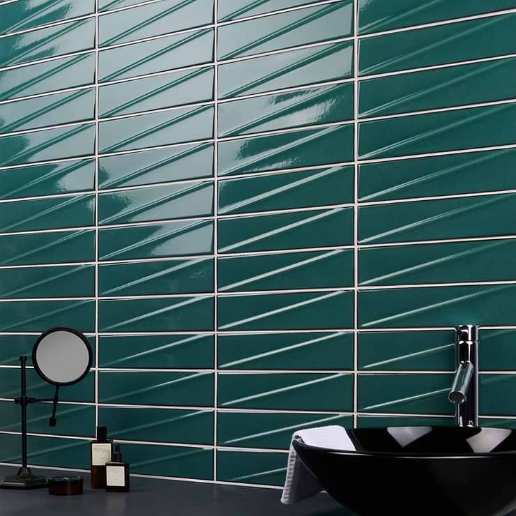 Axelle Emerald Green 3x12 3D Glossy Ceramic Subway Tile