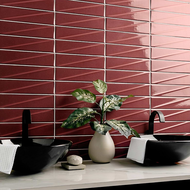 Axelle Ruby Red 3x12 3D Glossy Ceramic Subway Tile