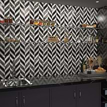 Magma Chevron Susa Bronze Black & White Asian Statuary Marble & Lava Stone Polished Mosaic Tile