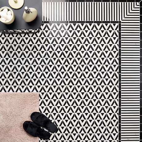 Monroe Corner Calacatta and Black Jade 8x8 Marble Mosaic Tile- Polished