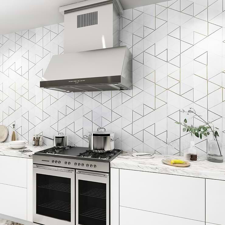 Verin Thassos Polished Marble and Brass 6x6 Mosaic Tile