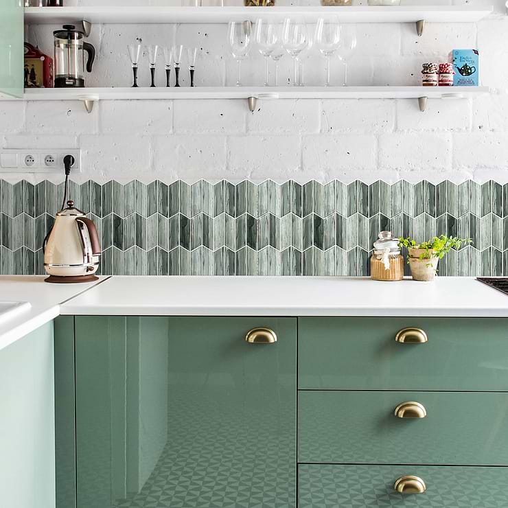 Maya Chevron Sage Mosaic Tile 