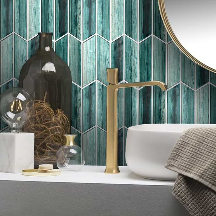 Maya Chevron Teal Mosaic Tile