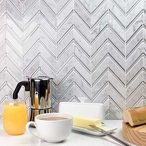 Monarch Winter Magic Herringbone Polished Marble Mosaic Tile