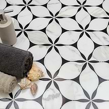 Evangeline Nero Marquina & Calacatta Polished Marble Tile- Black & White Floral