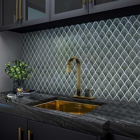 Nabi Fishscale Deep Emerald Green 3x4" Crackled Glossy Glass Mosaic Tile