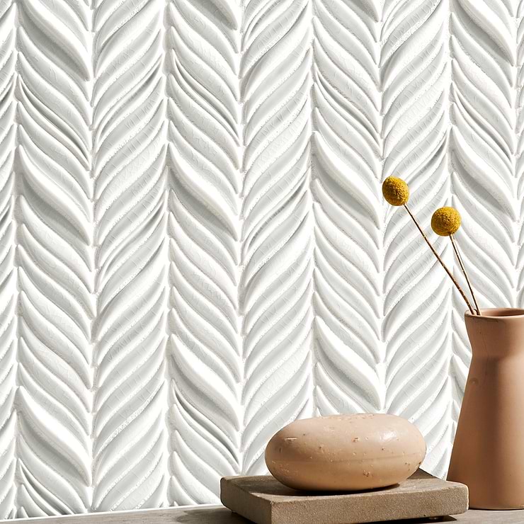 Nabi Alula Tundra Gray Chevron Crackled Glossy Glass Mosaic Tile