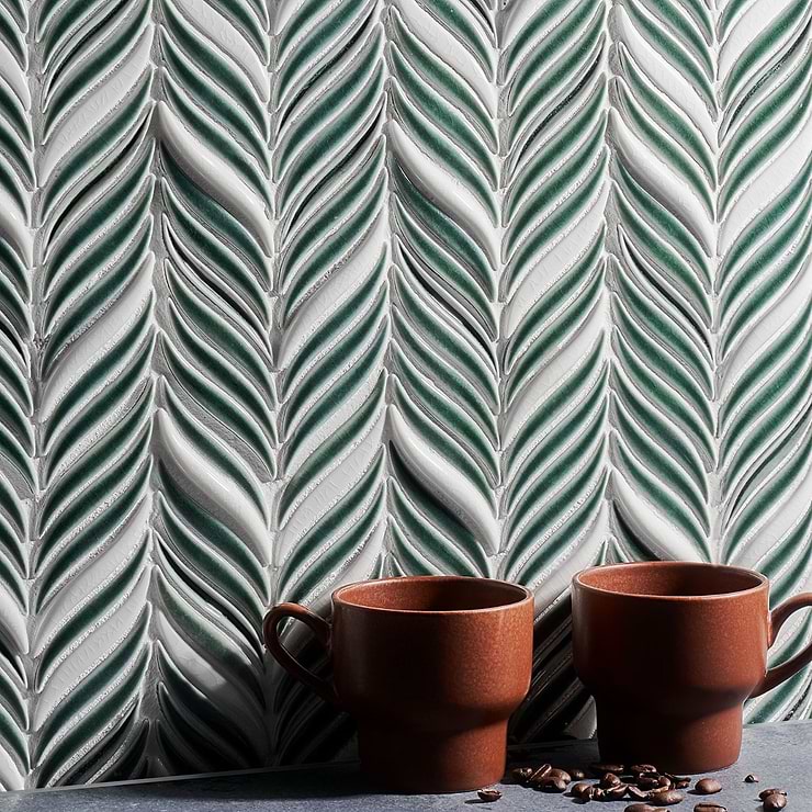 Nabi Alula Deep Emerald Green Chevron Crackled Glossy Glass Mosaic Tile