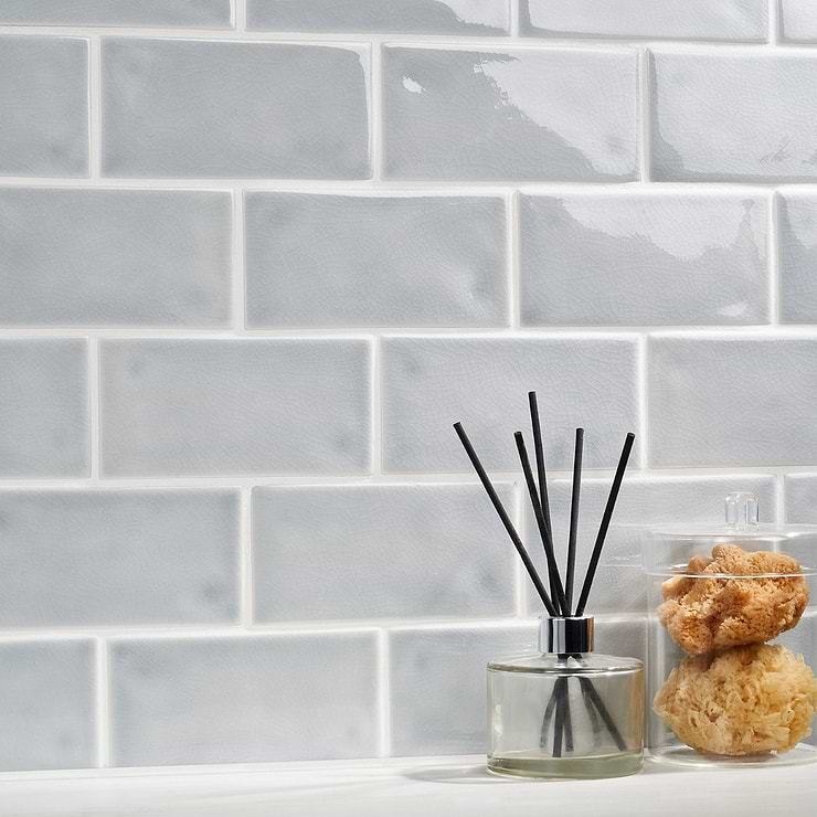 Nabi Subway Arctic Blue 3x6 Crackled Glossy Glass Tile