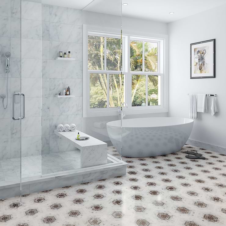 Ako Saint Laurent Brown 6" Hexagon Marble Micro Mosaic Tile