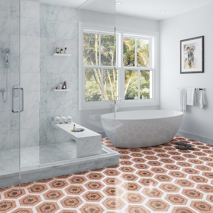 Ako Terracotta Rosa 6" Hexagon Marble Micro Mosaic Tile