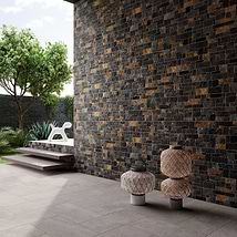 Rugged Tumbled Mix Black 6x24 Matte Porcelain Ledger Stone Veneer