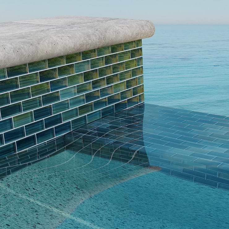 Watercolors Turquoise Green 1x2 Brick Glass  Mosaic