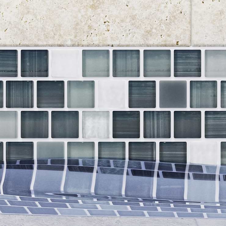 Watercolors Twilight Gray 1x1 Glass Mosaic