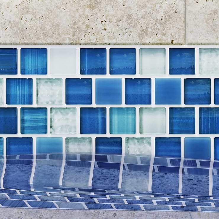 Watercolors Seastone Blue 1x1 Glass Mosaic