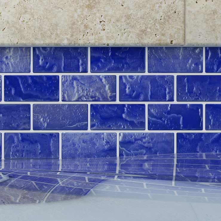 Watercolors Iridescent Sea Blue 1X2 Brick Glass  Mosaic