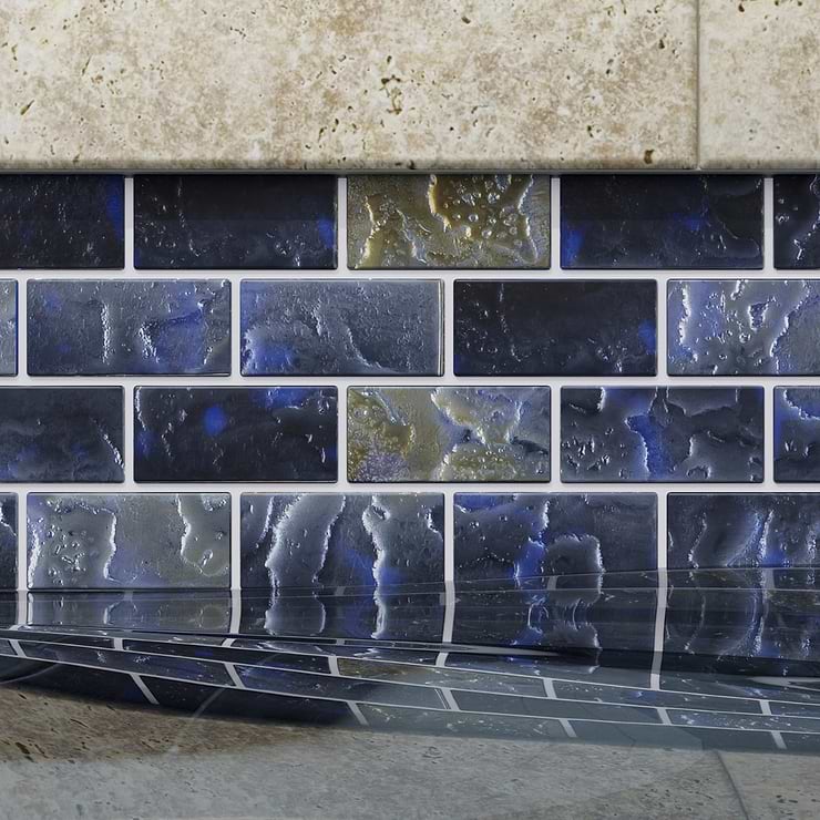 Watercolors Iridescent Portage Blue 1X2 Brick Glass  Mosaic