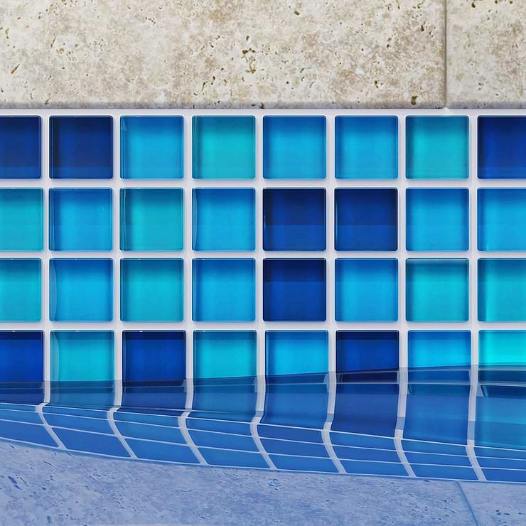 Watercolors Champlain Blue 1x1 Glass Mosaic