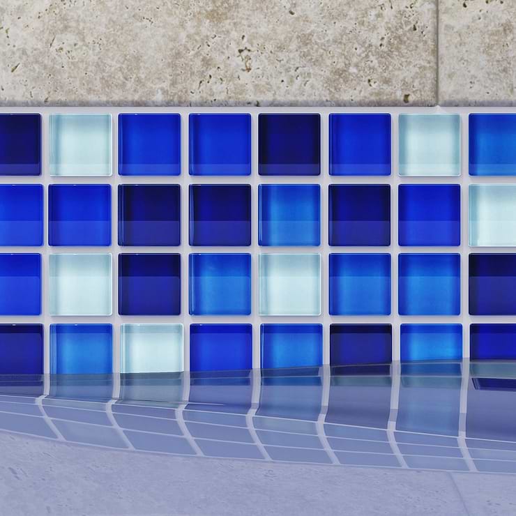 Watercolors Moody Blue 1x1 Glass Mosaic
