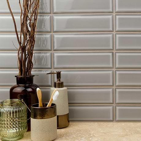 Astoria Beveled Oslo Gray 3x9 Glossy Ceramic Subway Tile