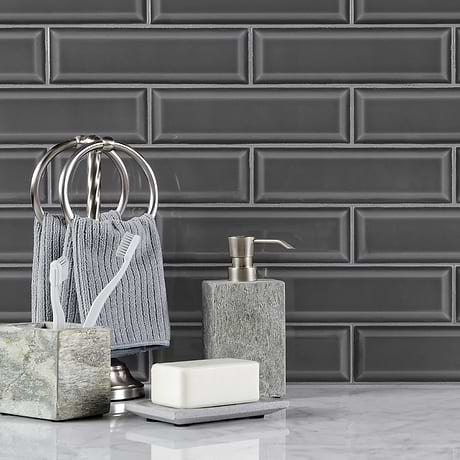 Astoria Beveled Midnight Gray 3x9 Glossy Ceramic Subway Tile