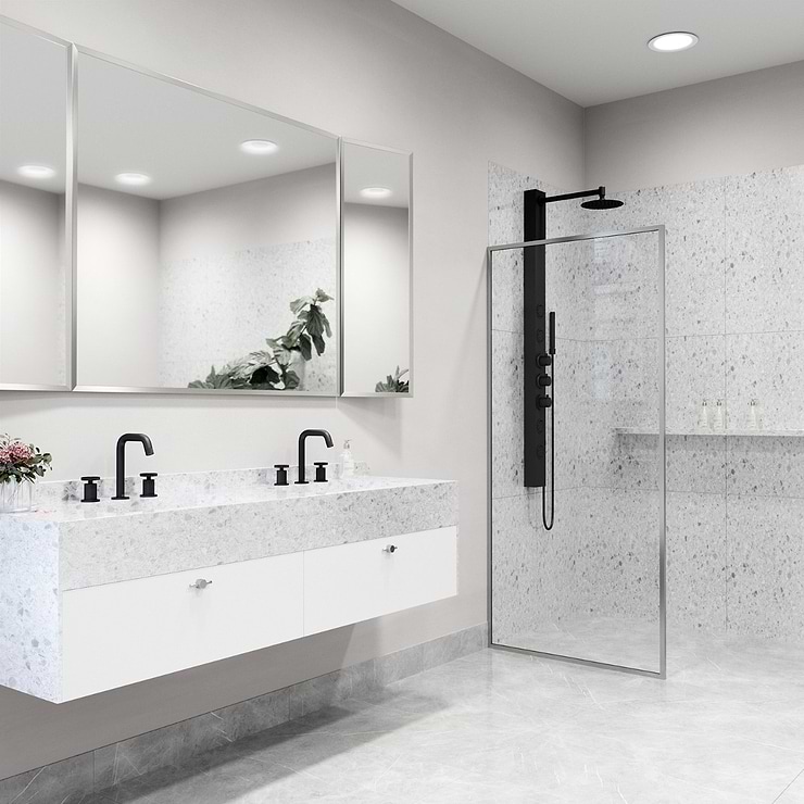 Finestra 34x74" Reversible Fixed Shower Door with Clear Glass in Stainless Steel