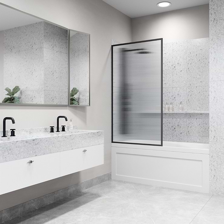 Finestra 34x62" Reversible Fixed Bathtub Door with Fluted Glass in Matte Black