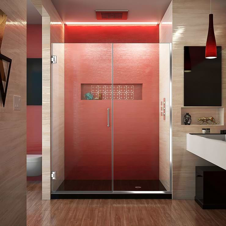 DreamLine Unidoor Plus 56.5-57x72" Reversible Hinged Shower Alcove Door with Clear Glass in Chrome