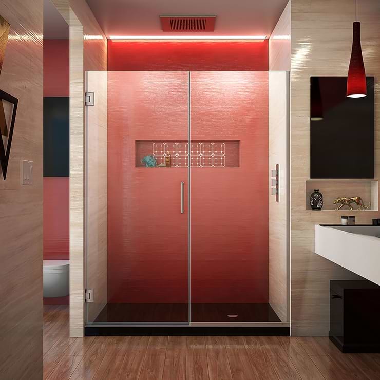 DreamLine Unidoor Plus 57-57.5x72" Reversible Hinged Shower Alcove Door with Clear Glass in Brushed Nickel