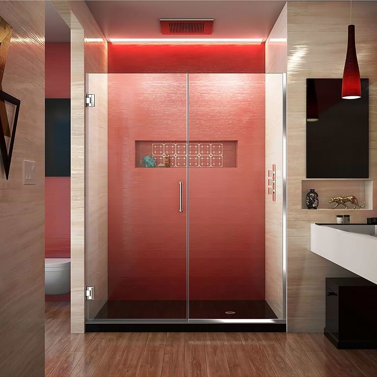 DreamLine Unidoor Plus 57.5-58x72" Reversible Hinged Shower Alcove Door with Clear Glass in Chrome