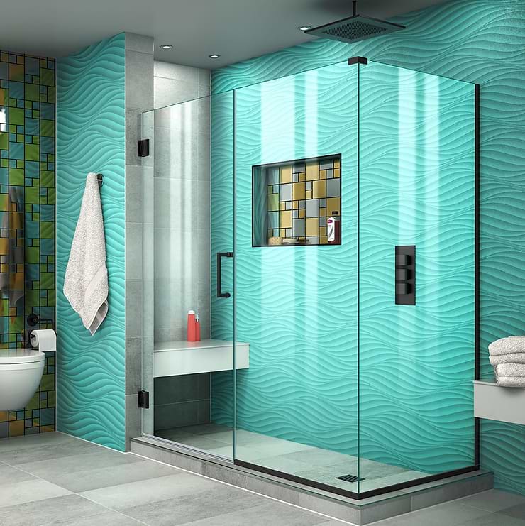DreamLine Unidoor Plus 58-58x34.375x72" Reversible Hinged Enclosure Door with Clear Glass in Satin Black