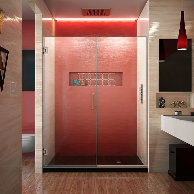 DreamLine Unidoor Plus 58-58.5x72" Reversible Hinged Shower Alcove Door with Clear Glass in Brushed Nickel