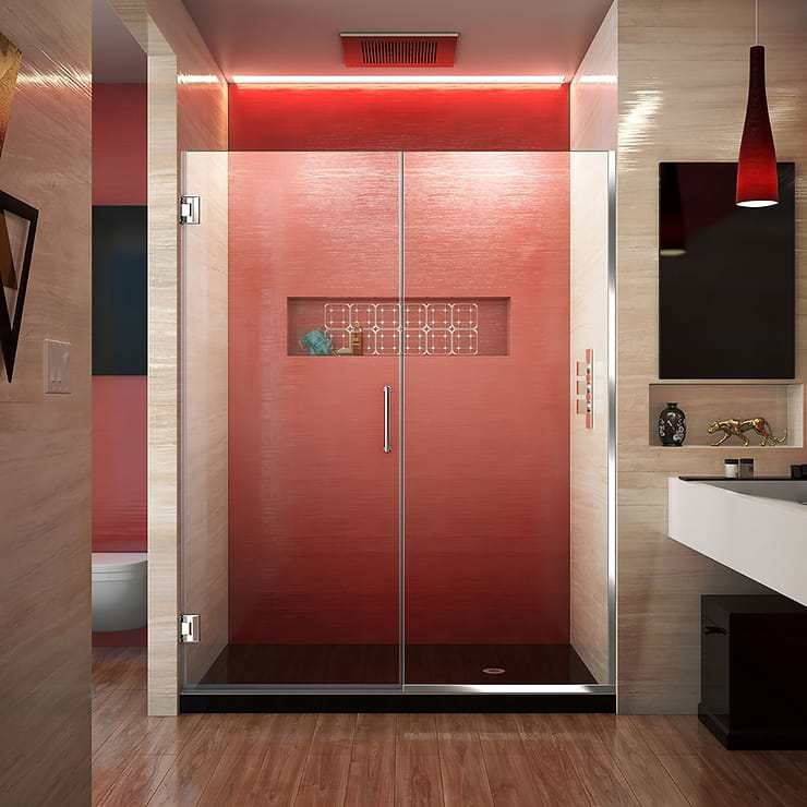 DreamLine Unidoor Plus 59-59.5x72" Reversible Hinged Shower Alcove Door with Clear Glass in Chrome