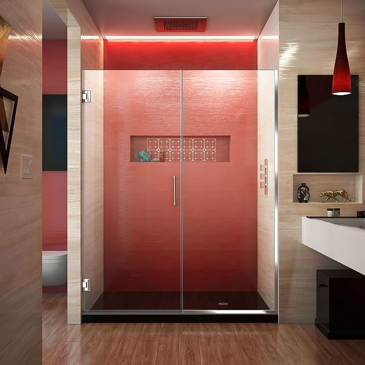 DreamLine Unidoor Plus 59.5-60x72" Reversible Hinged Shower Alcove Door with Clear Glass in Chrome