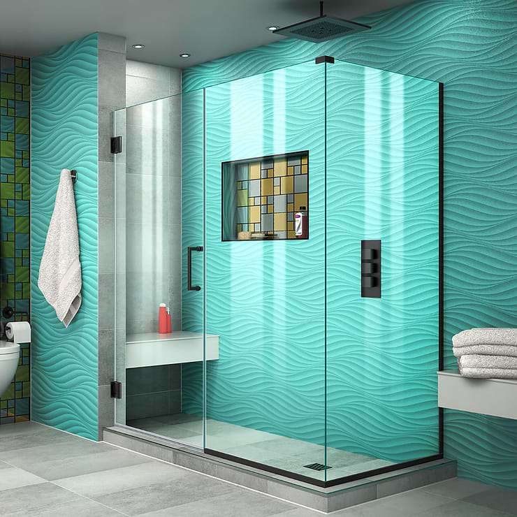 DreamLine Unidoor Plus 60-60x34.375x72" Reversible Hinged Enclosure Door with Clear Glass in Satin Black