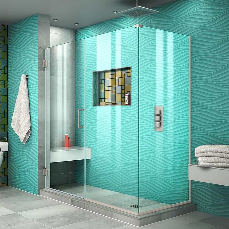 DreamLine Unidoor Plus 60-60x34.375x72" Reversible Hinged Enclosure Door with Clear Glass in Brushed Nickel