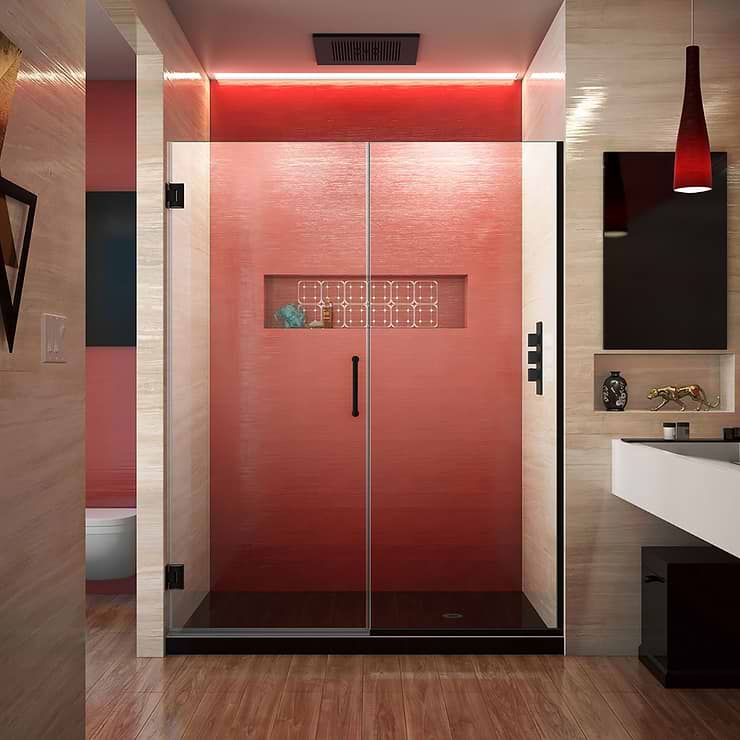 DreamLine Unidoor Plus 60-60.5x72" Reversible Hinged Shower Alcove Door with Clear Glass in Satin Black