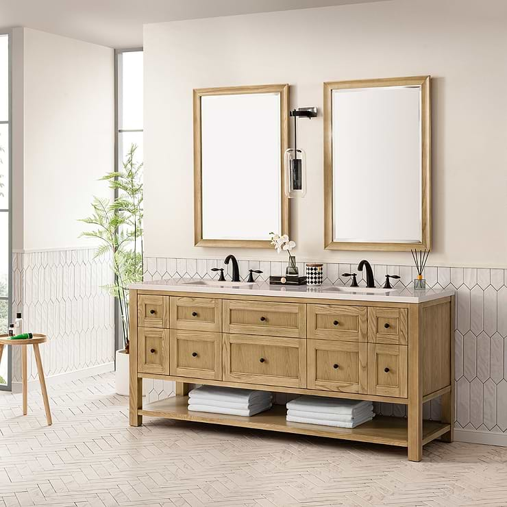 James Martin Vanities Breckenridge Light Natural Oak 72" Double Vanity with Eternal Marfil Quartz Top