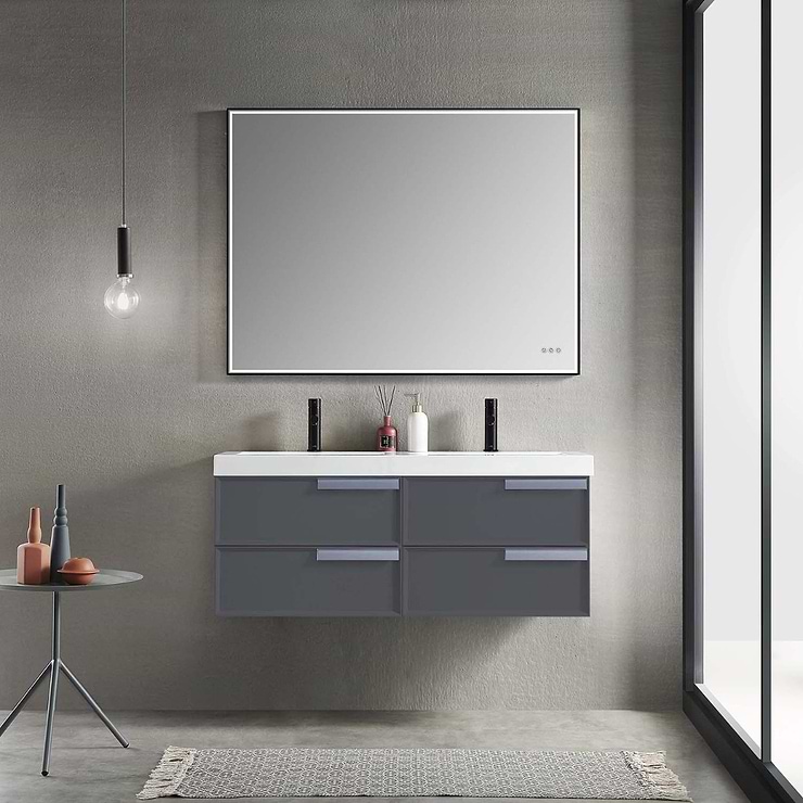 Mage Matte Black 48x30" Framed Rectangle LED Mirror