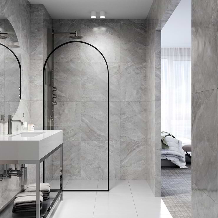 Burke 34x78" Reversible Framed Shower Screen with Clear Glass in Matte Black
